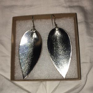 Magnolia Faux Leather Silver Leaf Earrings